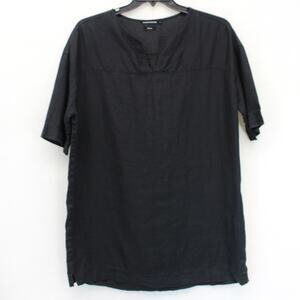 MONOPRIX Black 100% Linen Pullover Blouse Tunic Top Minimalist Casual Medium